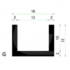 Rubber U Profile  | inside size 12 mm | height 12 mm | thickness 2 mm | Per Meter